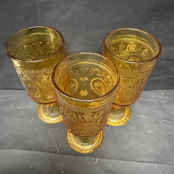 Brockway Glass Concord Amber Water Goblets Set Of 3 Vintage Textured Glass 6.5 I - Picture 3 of 4